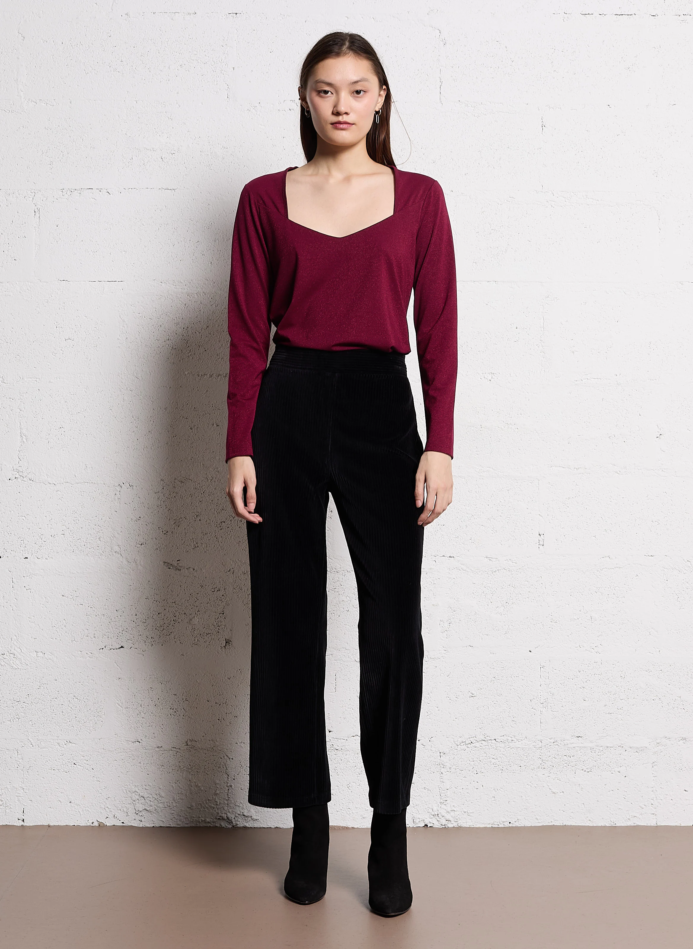 Pantalon droit en coton mélangé | Noir