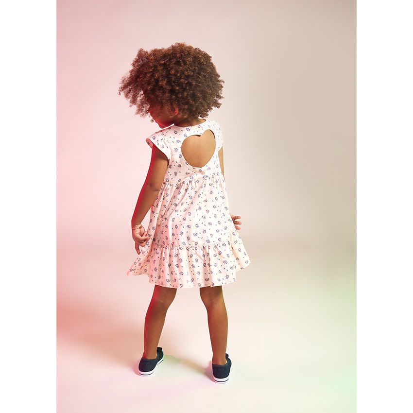 Robe manches courtes en popeline avec dos fantaisie pour bébé fille - Ecru