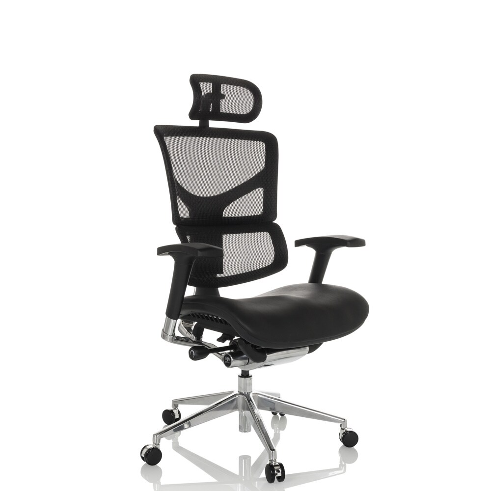 High End Bürostuhl ERGO-U2 LM Leder/Netzstoff mit Armlehnen (höhenverstellbar) hjh OFFICE