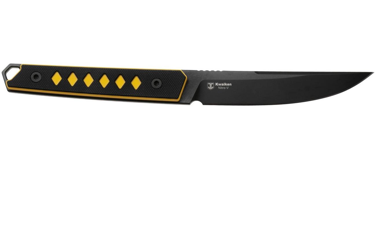 Kizer Kwaiken 1066A3, Black Nitro-V, Black/Yellow G10, vaststaand mes, Johan Jordaan design