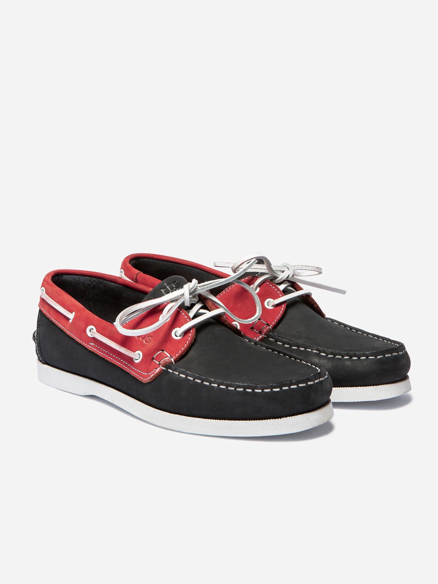 Chaussures Bateau Homme Semelle Grip Cuir Rouge et Bleu