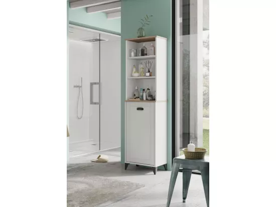 Colonne de salle de bain , meuble de rangement coloris blanc, chêne cambrian