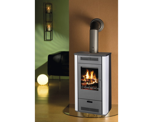 Firefix Etna stalen witte houtkachel, 7 kW, met houtvak