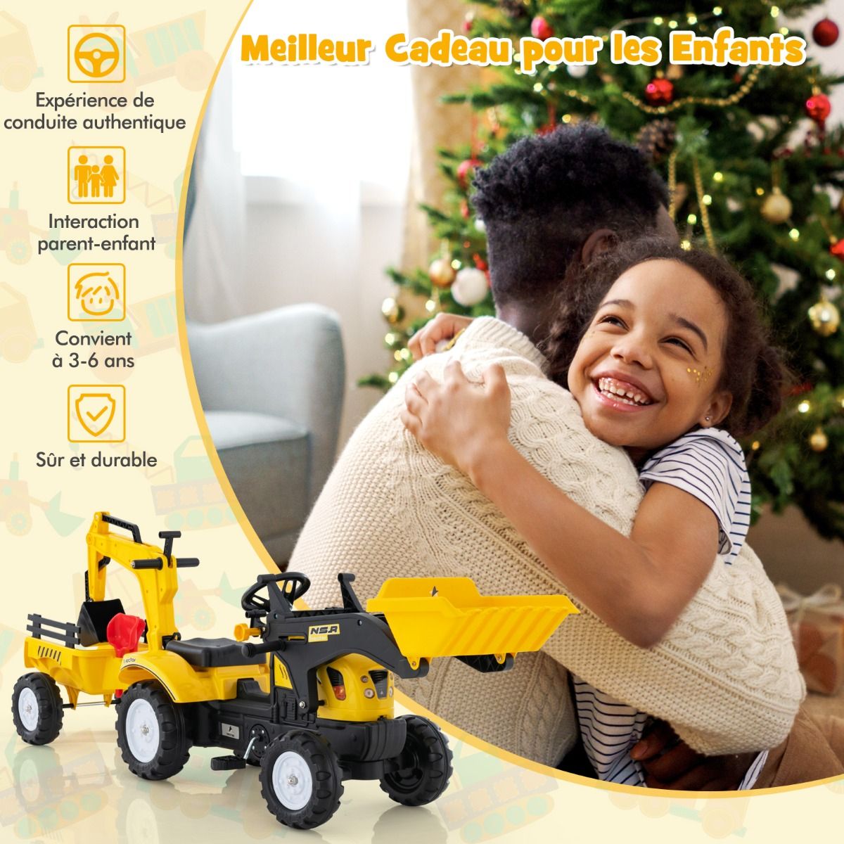 3 en 1 Tracteur pour Enfant avec 6 Roues Jouet Pelle Remorque Amovible avec Volant Klaxon 3 à 6 Ans Jaune/Vert - Lidl-Manfred