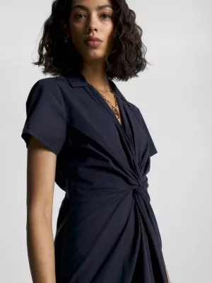 Vestido midi de popeline com detalhe torcido