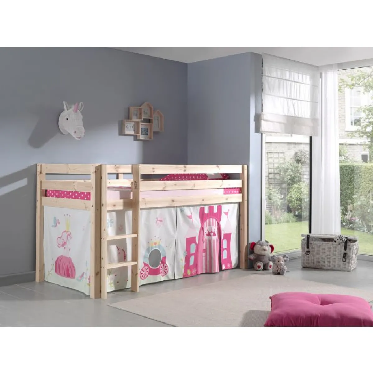 Vipack PINO Lit compact avec rideau - Pin massif naturel