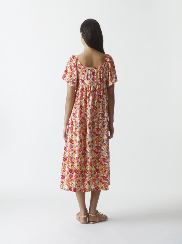 Vestido longo estampado - Tons de vermelho