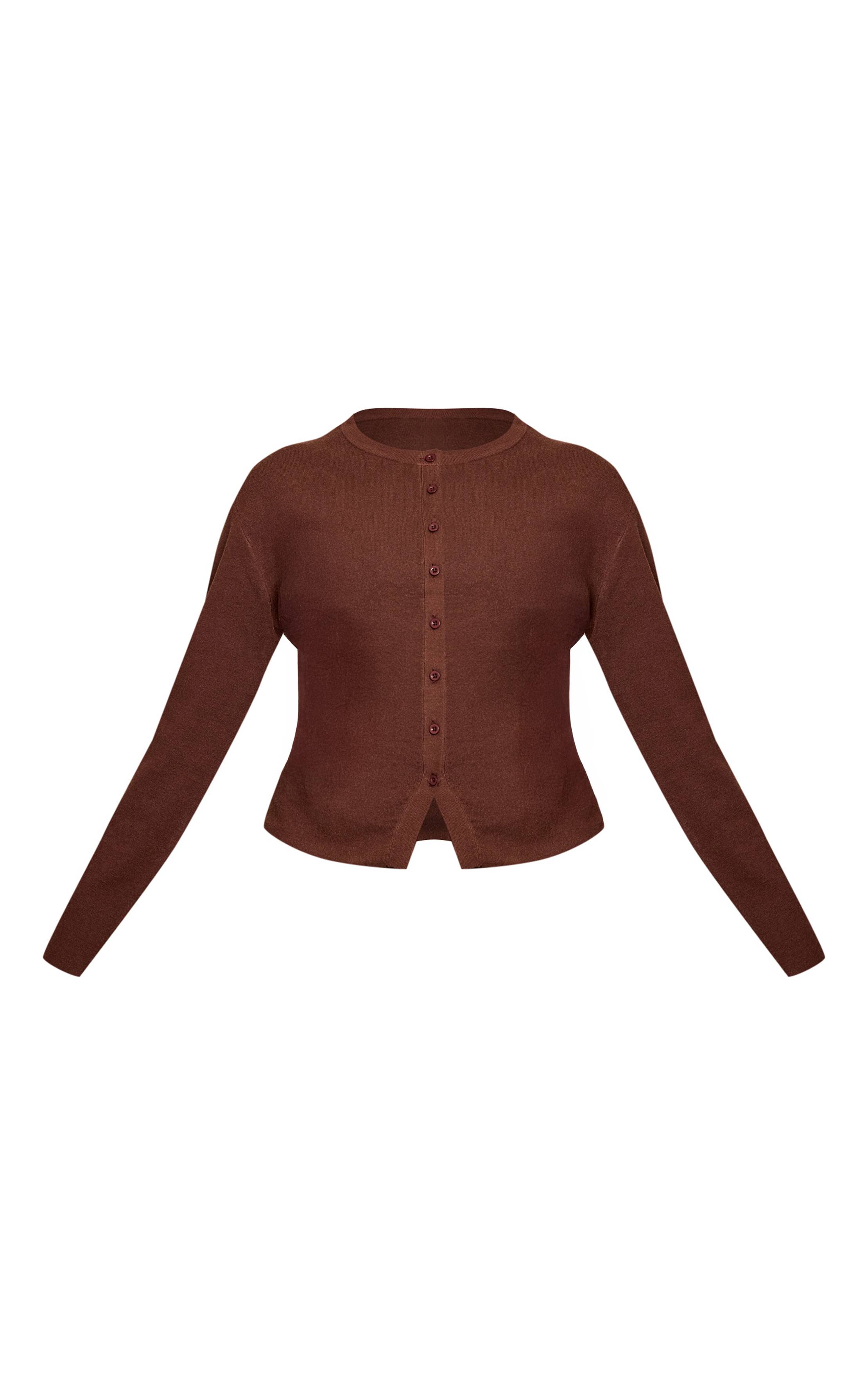 Chocolat Top En Maille À Manches Longues Boutonné Grande Taille