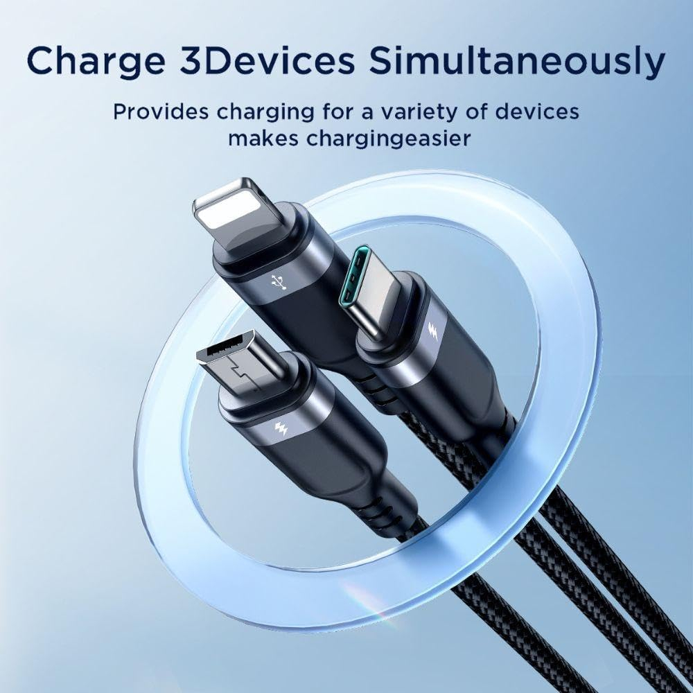 (30cm) 3in1 USB C auf USB C / Lightning / Micro USB Ladekabel Datenkabel (S-A18) - Schwarz