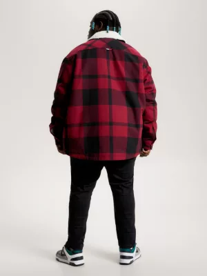 Sobretudo xadrez casual com forro de sherpa Plus Size