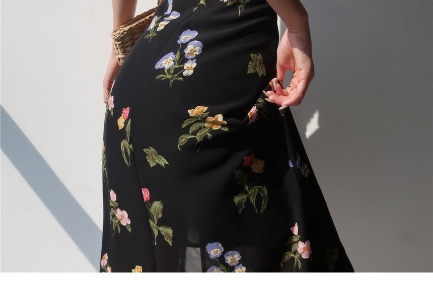 Honmizz - Midi-jurk met spaghettibandjes en bloemenprint