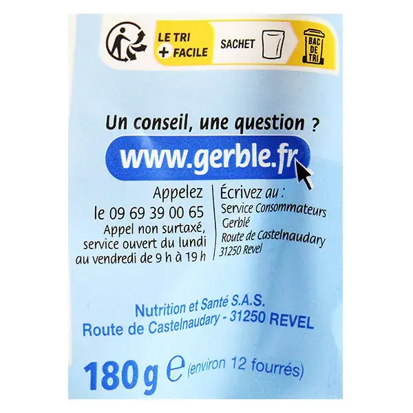 Biscoitos Gerblé recheados com avelã e cacau, sem adição de açúcar, 180g