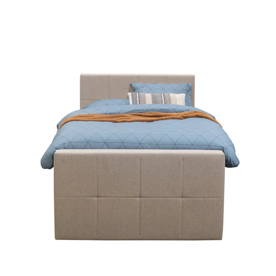 Boxspring met voetbord Liv geblokt - beige - 120x200 cm - slanke poot