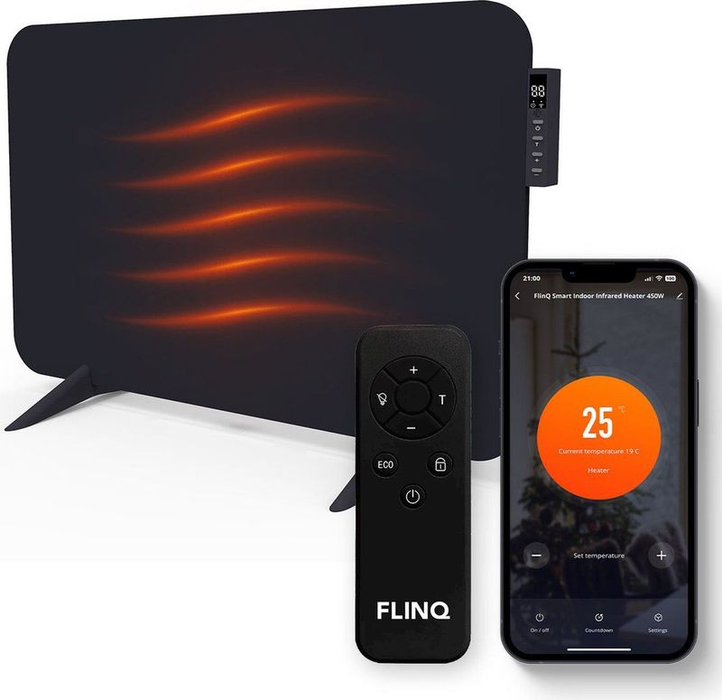 FlinQ - Slimme Infrarood Heater - Zwart - Energiezuinige Verwarming