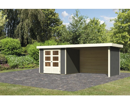 Karibu Kodiak 3 tuinhuis met 2,8 m uitschuifbaar, achter- en zijwanden 545 x 238 cm, terragrijs