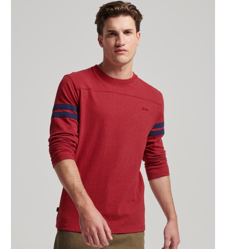 Camiseta Superdry de algodão orgânico com logo vintage, modelo Quarterback Red.