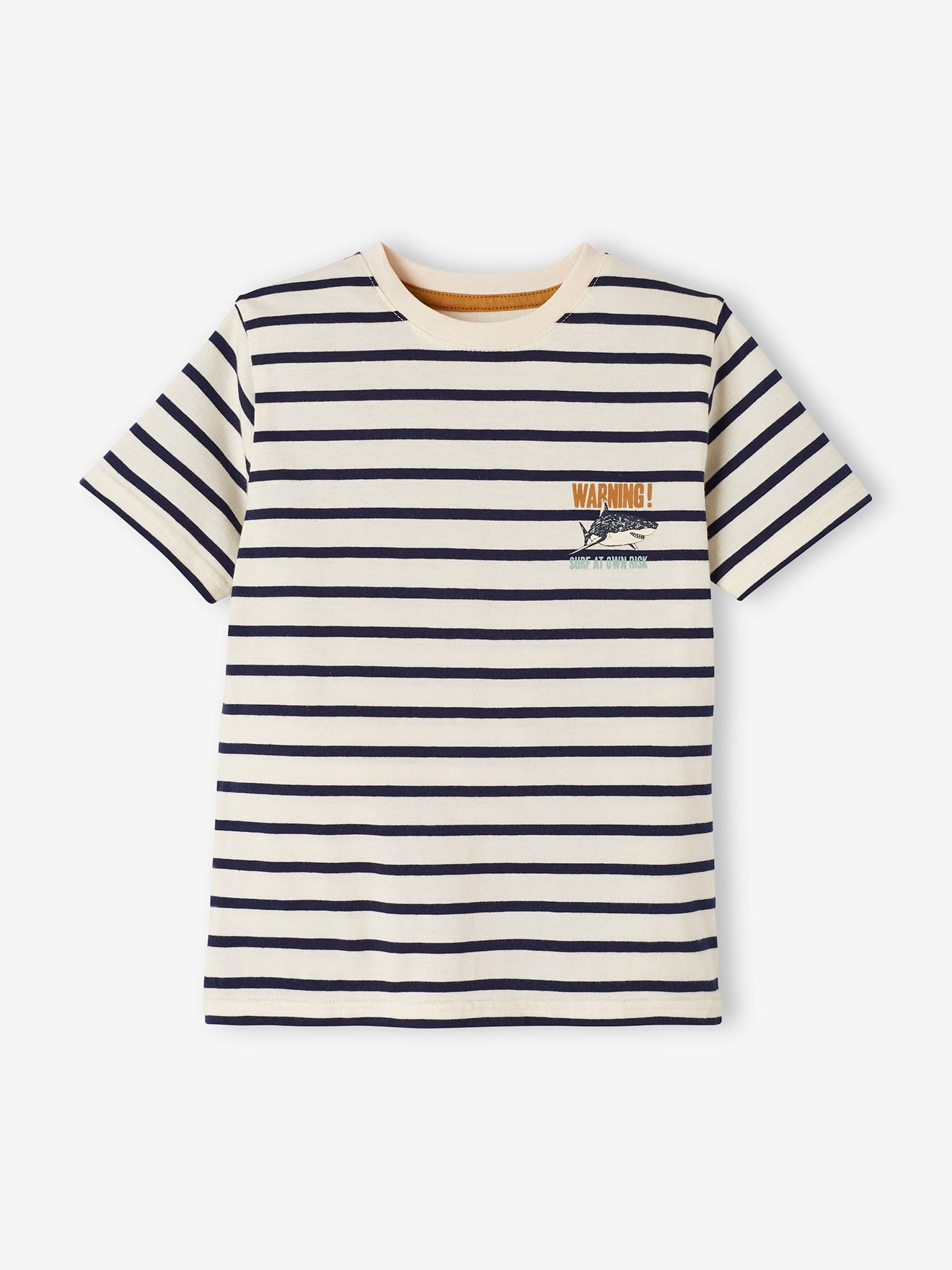 Conjunto de camiseta listrada e shorts de tecido para meninos, marrom médio liso