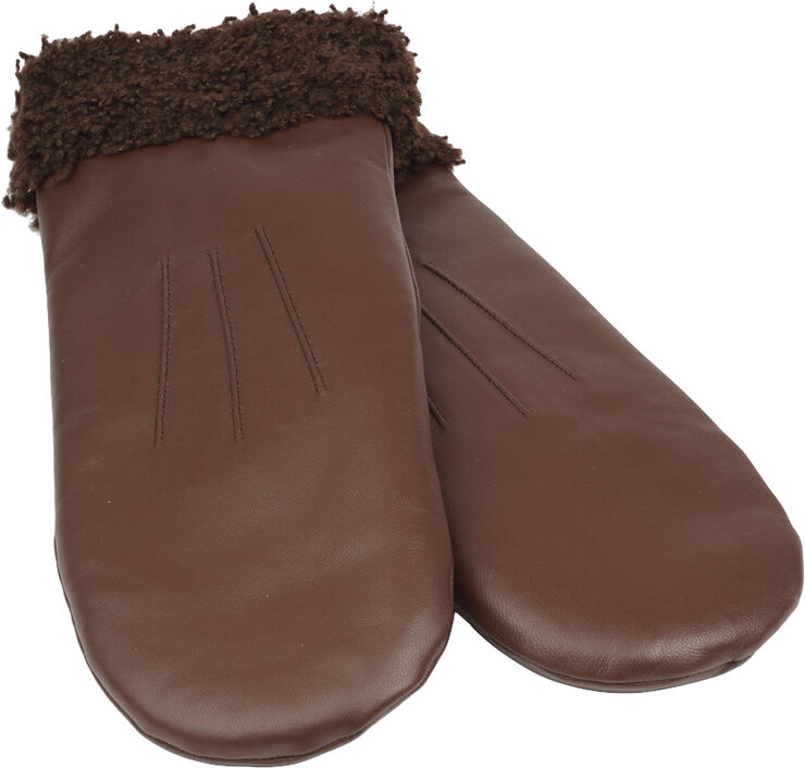 Lovelies MATERA - FEMININE LEATHER MITTENS W/ CURLY SHEARLING Dark brown