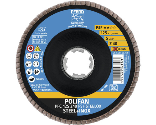 PFERD PSF STEELOX lamellenschijf voor staal/roestvast staal, Ø 125x22,23 mm, korrel 40, X-LOCK-opname