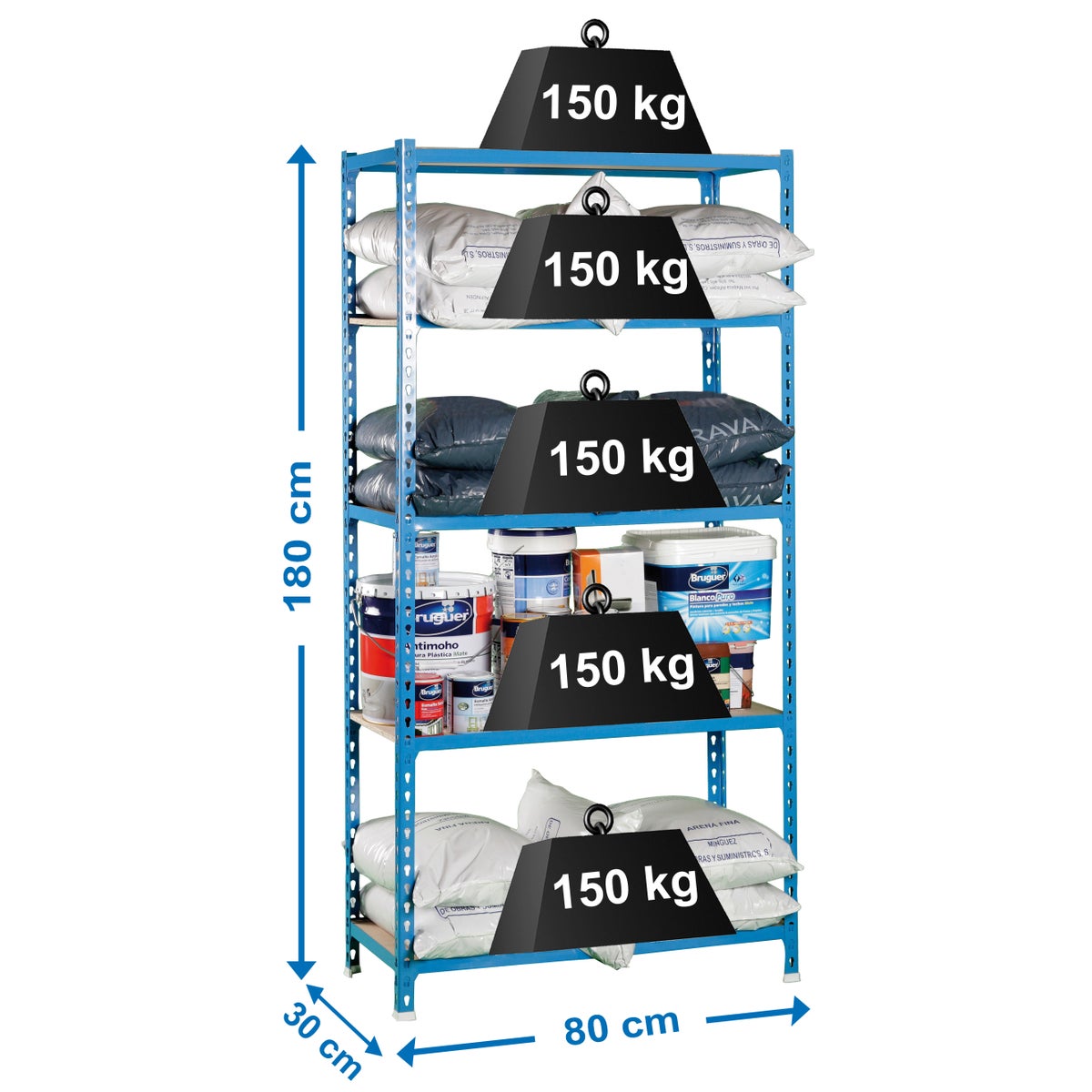 PROREGAL Heavy-Duty Stellingkast Muli HxBxD 180 x 80 x 30 cm 5 Planken Plank Draagvermogen 150 kg Blauw