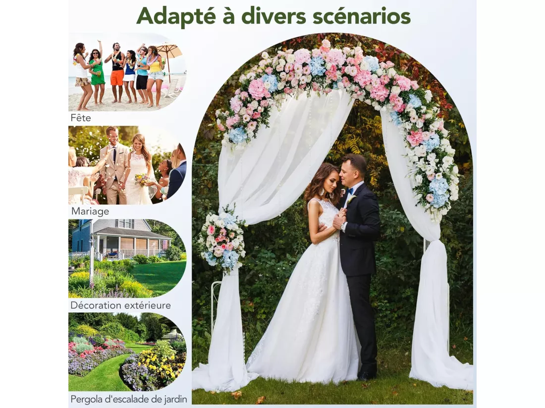 Arche de Jardin en Métal pour Plantes Grimpantes, Treillis De Jardin en Arc avec 6 Pieds Extérieur 167x37x240CM, Arche Décorative pour Mariage Fête et Cérémonie