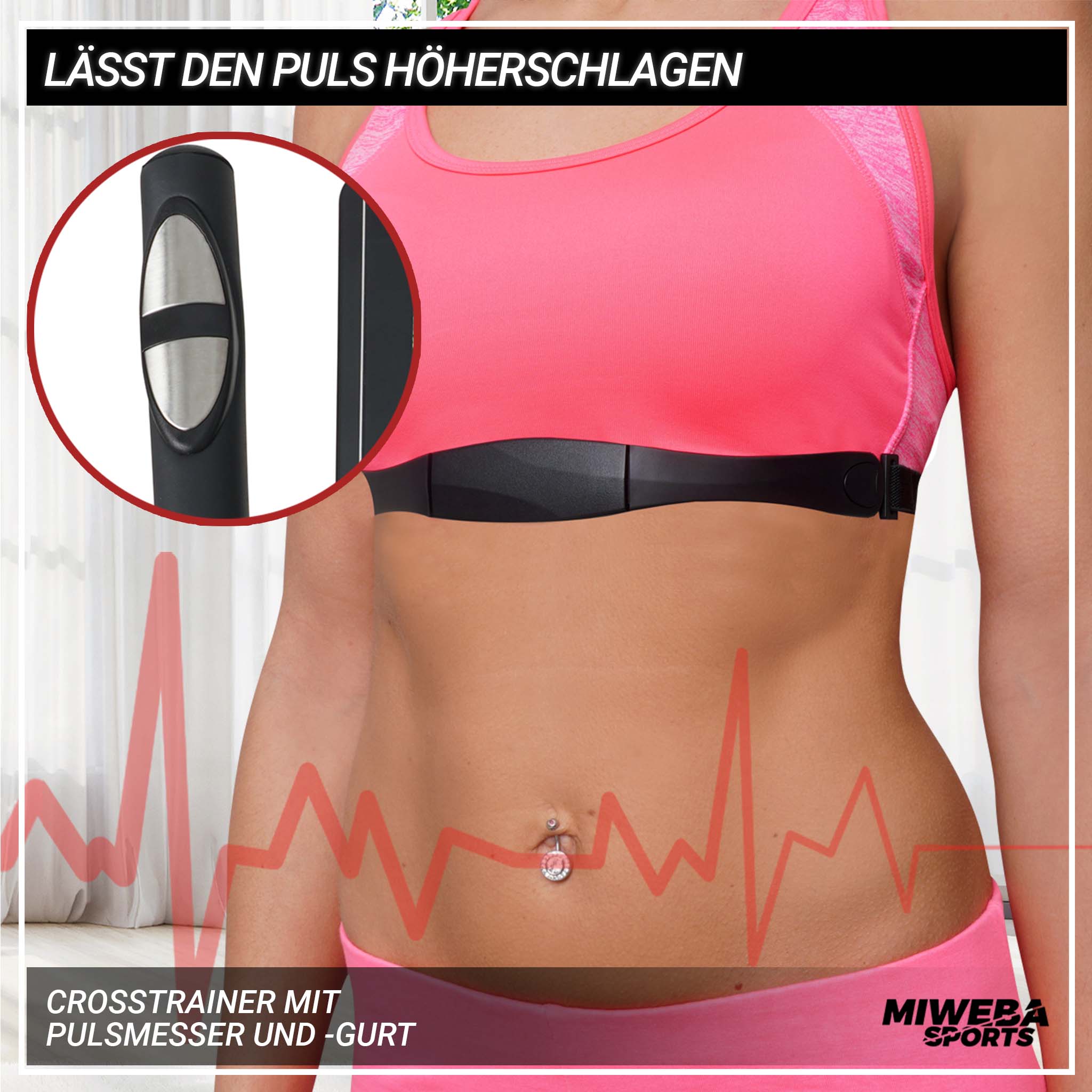 Miweba Sports Crosstrainer MC300, 21 kg Schwungmasse, verstellbar, Pulsgurt, mit App, Magnetbremse (Weiß/Schwarz)