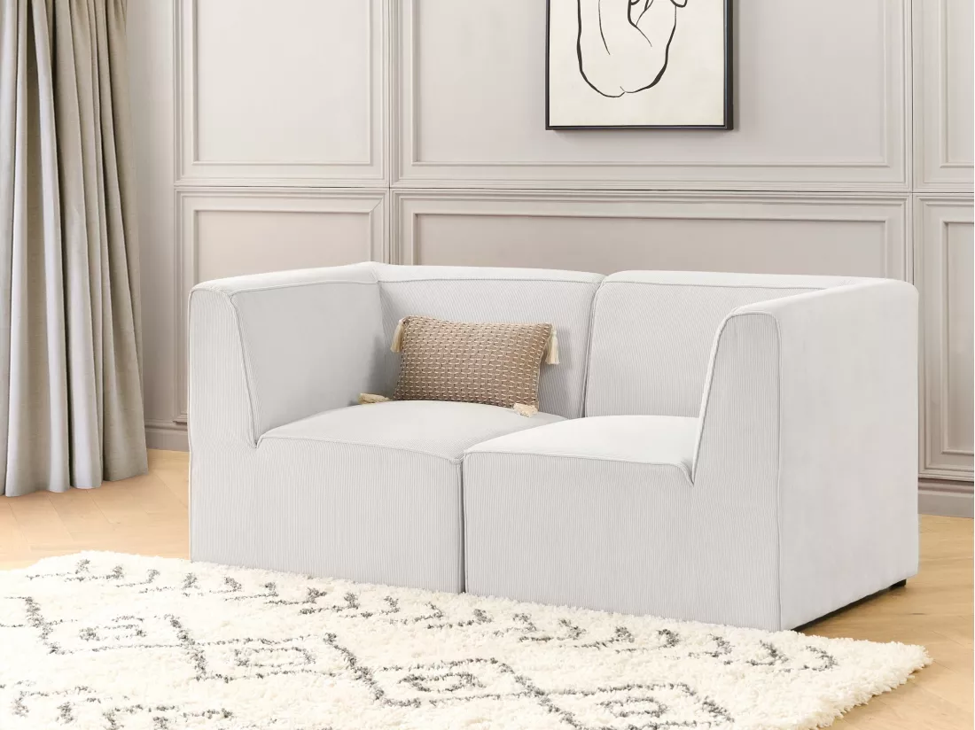 Canapé 2 places modulable en velours côtelé grosses côtes blanc cassé LEMVIG