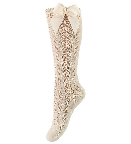 Condor Kniestrümpfe m. Schleife - Strick - Beige
