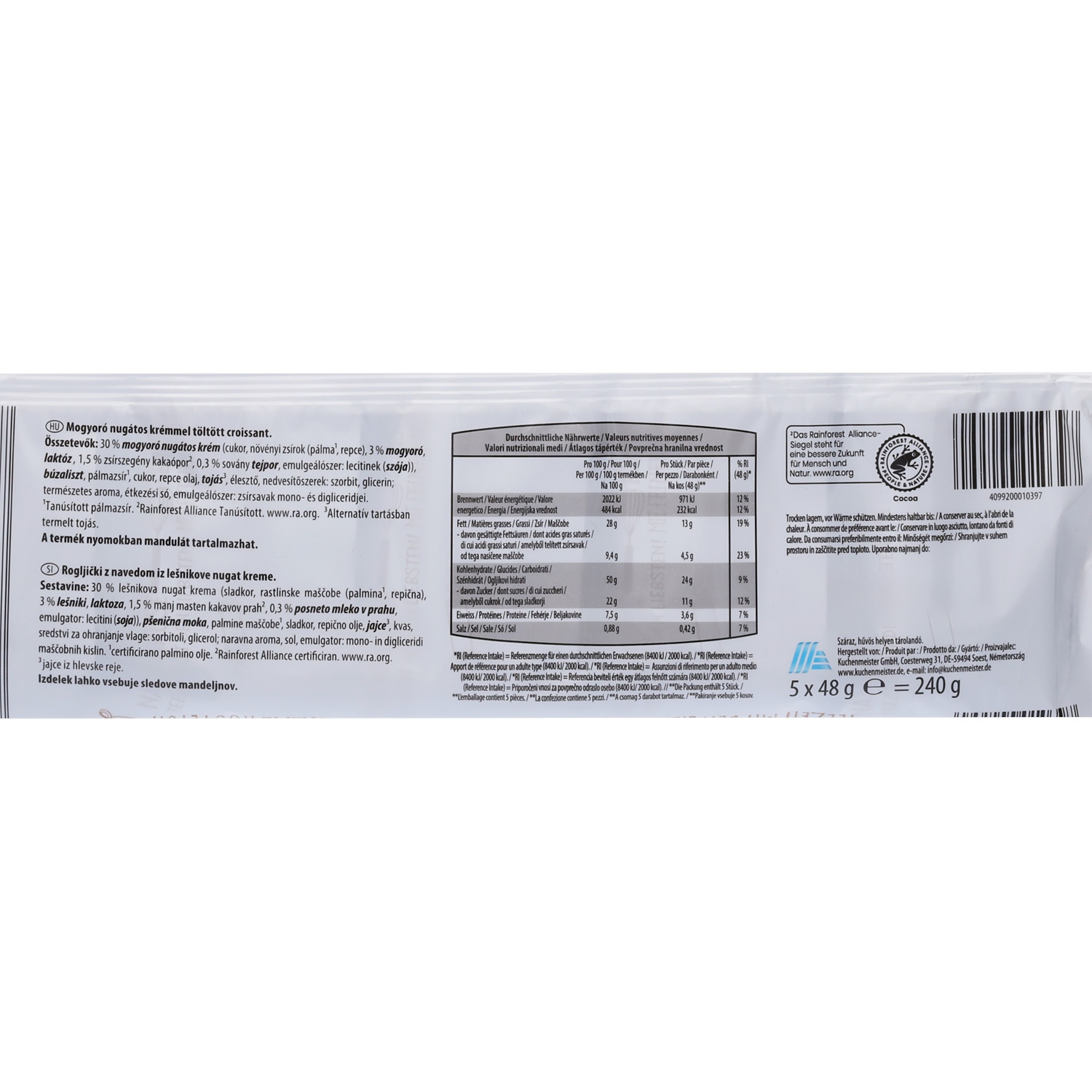 FINEST BAKERY Croissants gefüllt, Nuss Nougat 240g