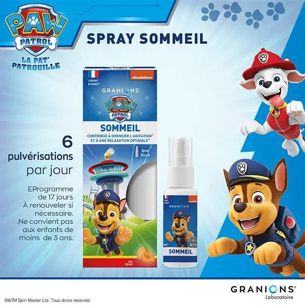 Granions Spray Sommeil Enfant Pat Patrouille - Verveine, Camomille, Coquelicot - 20ml