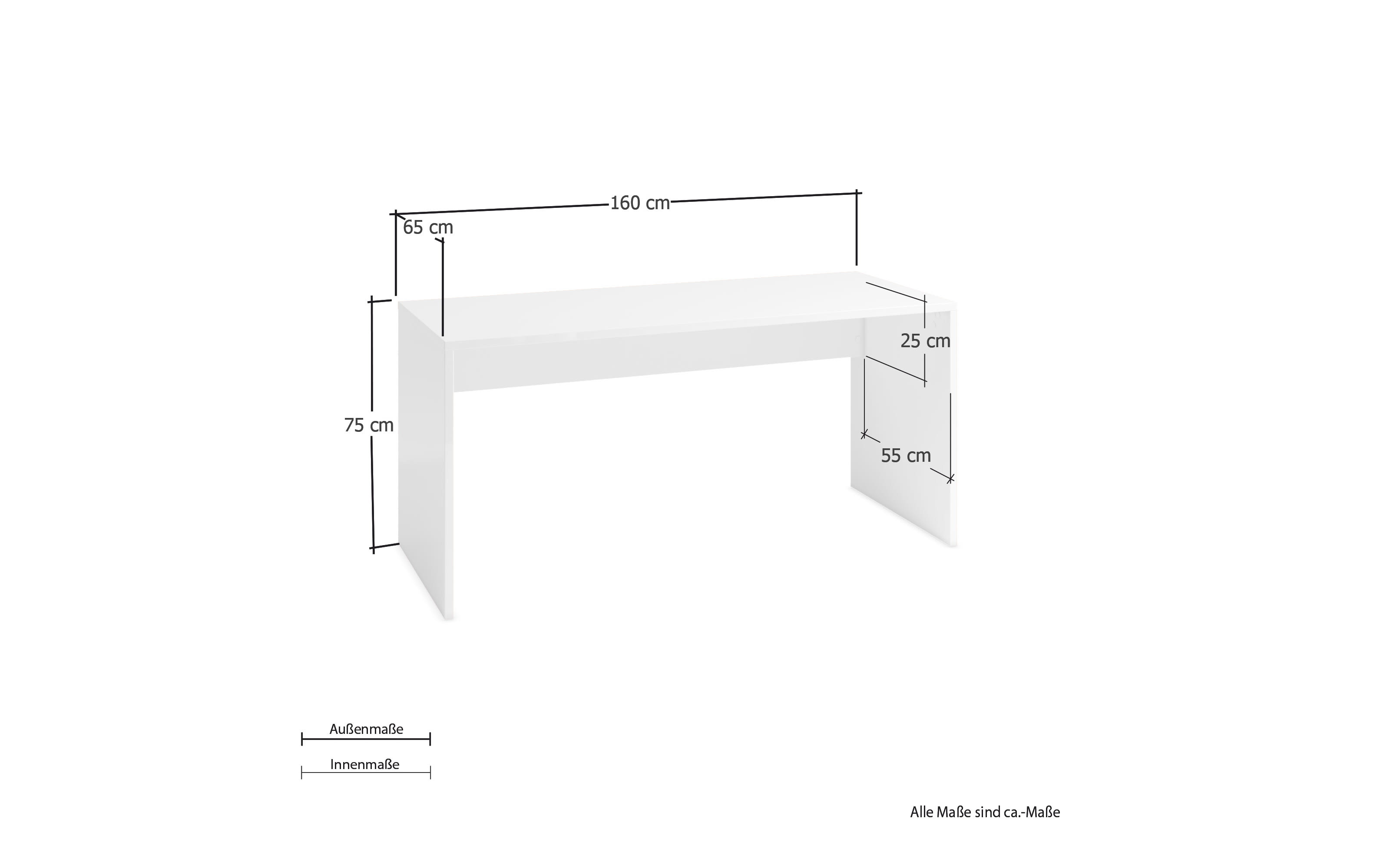 Schreibtisch Dame, weiß, Breite 160 cm