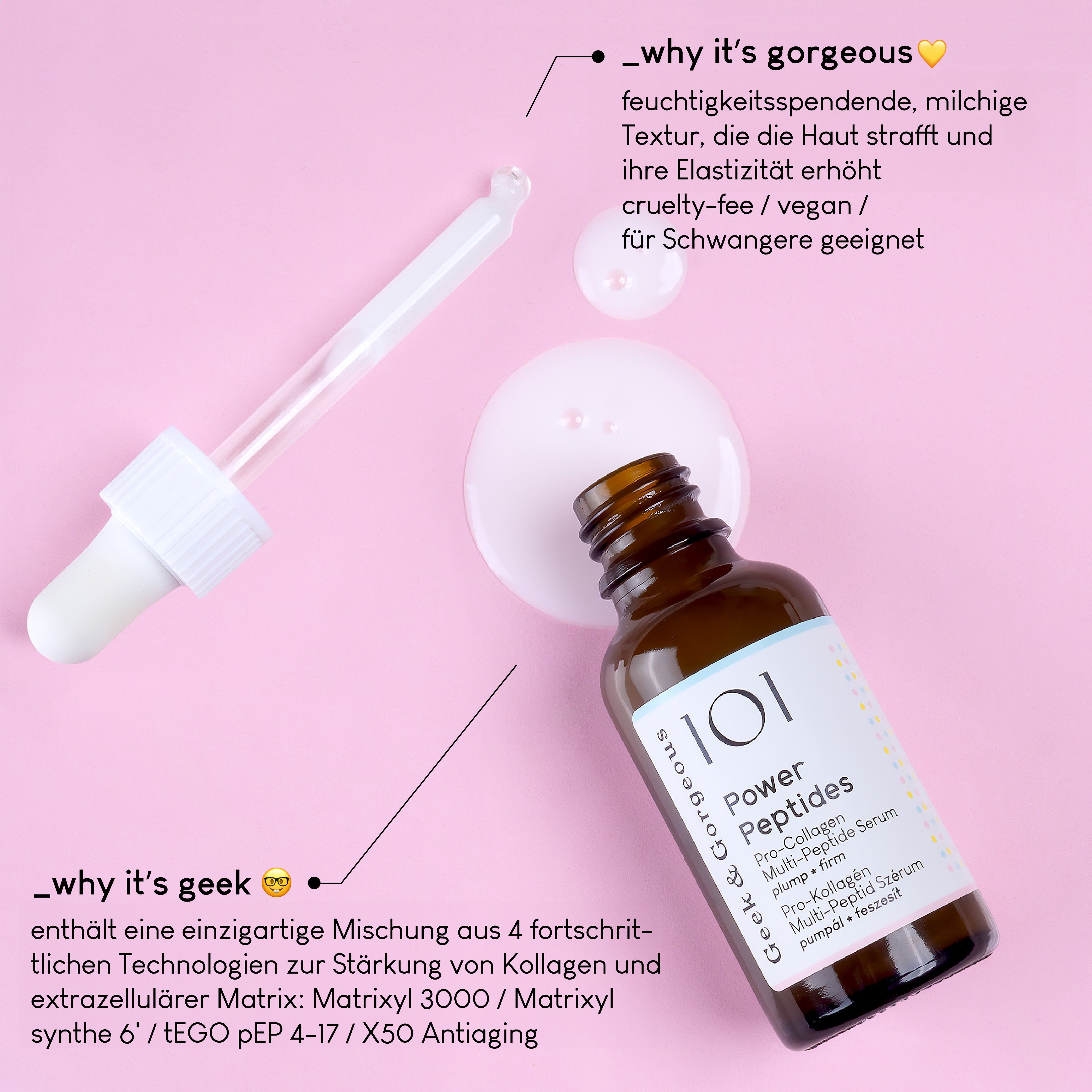 Geek & Gorgeous Power Peptides Anti-Aging Serum mit Multi-Peptiden, Reduzierung von Falten, 30 ml