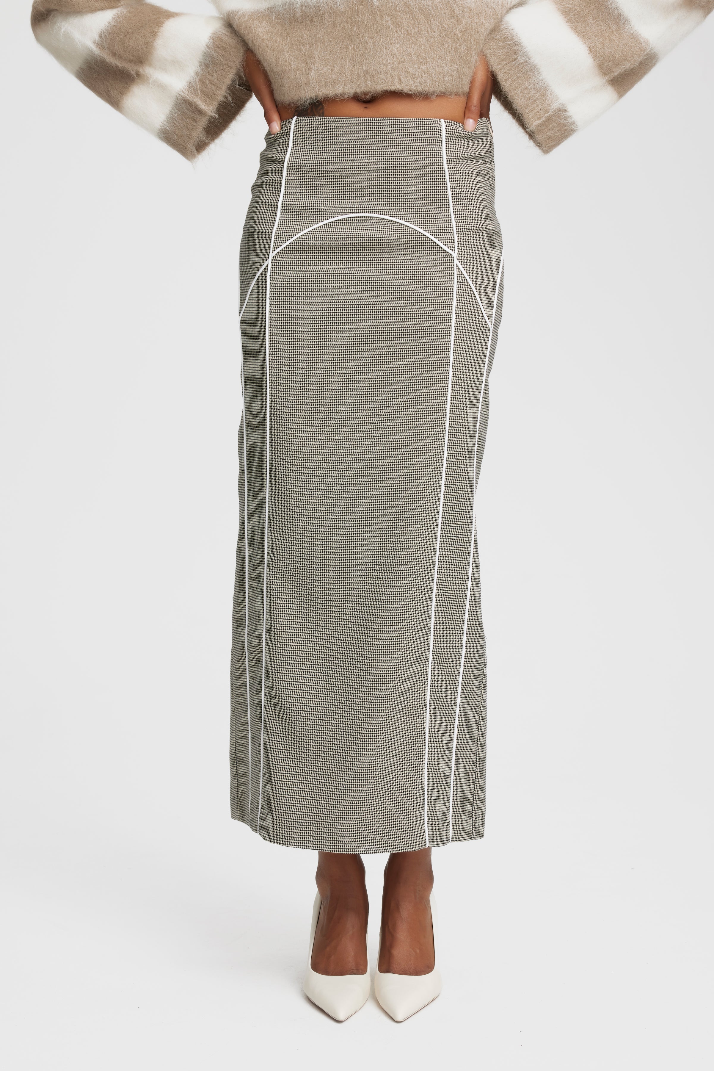 GESTUZ  PippaGZ HW midi nederdel - Houndstooth Blacknwhite