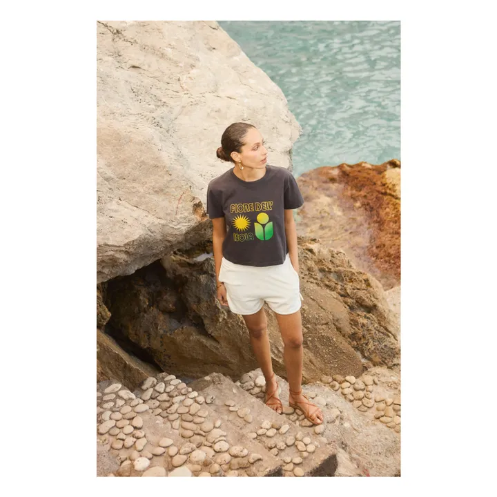 Alma Deia T-shirt Boxy Imprimé Fiore Dell Isola Coton Bio | Noir
