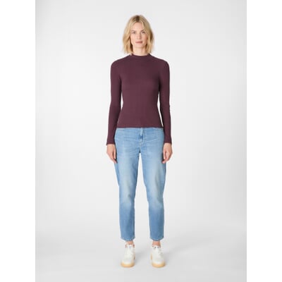 Damen-Rippenshirt Langarm, Weinrot