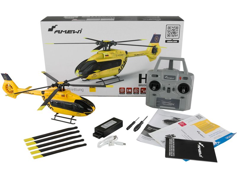 Amewi Helikopter H145 Heli ADAC 6-Kanal, RTF, 6G Lizenz Rettungshubschrauber ADAC D-HYAR