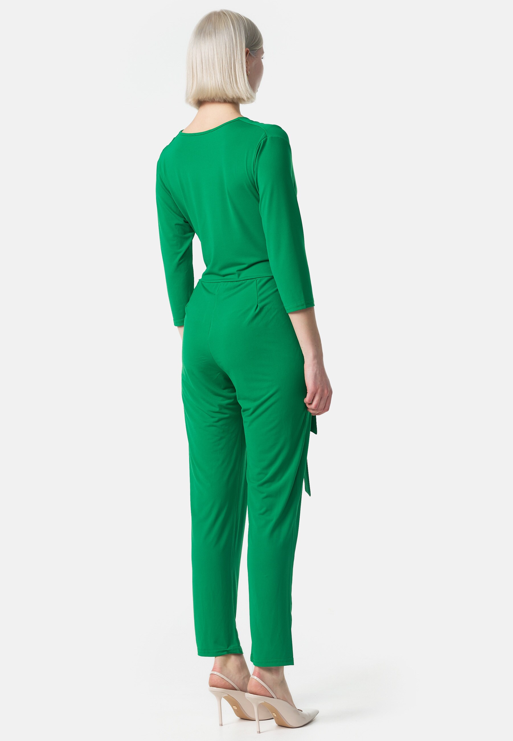 PM SELECTED Damen Overall Business Jumpsuit Wickeloptik mit Bindegürtel 3/4 Ärmel in Einheitsgröße PM35