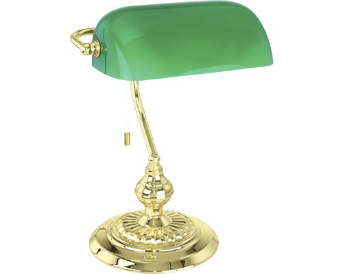 Bureaulamp, 1-lichts, H 39 cm, bankierslamp, messing/groen