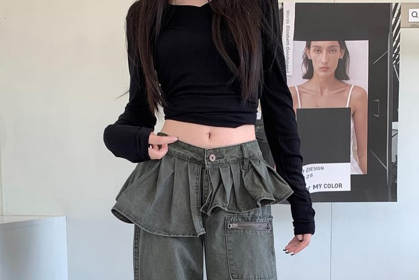 Chisan - High Rise Ruffle Asymmetrische Wijde Broek