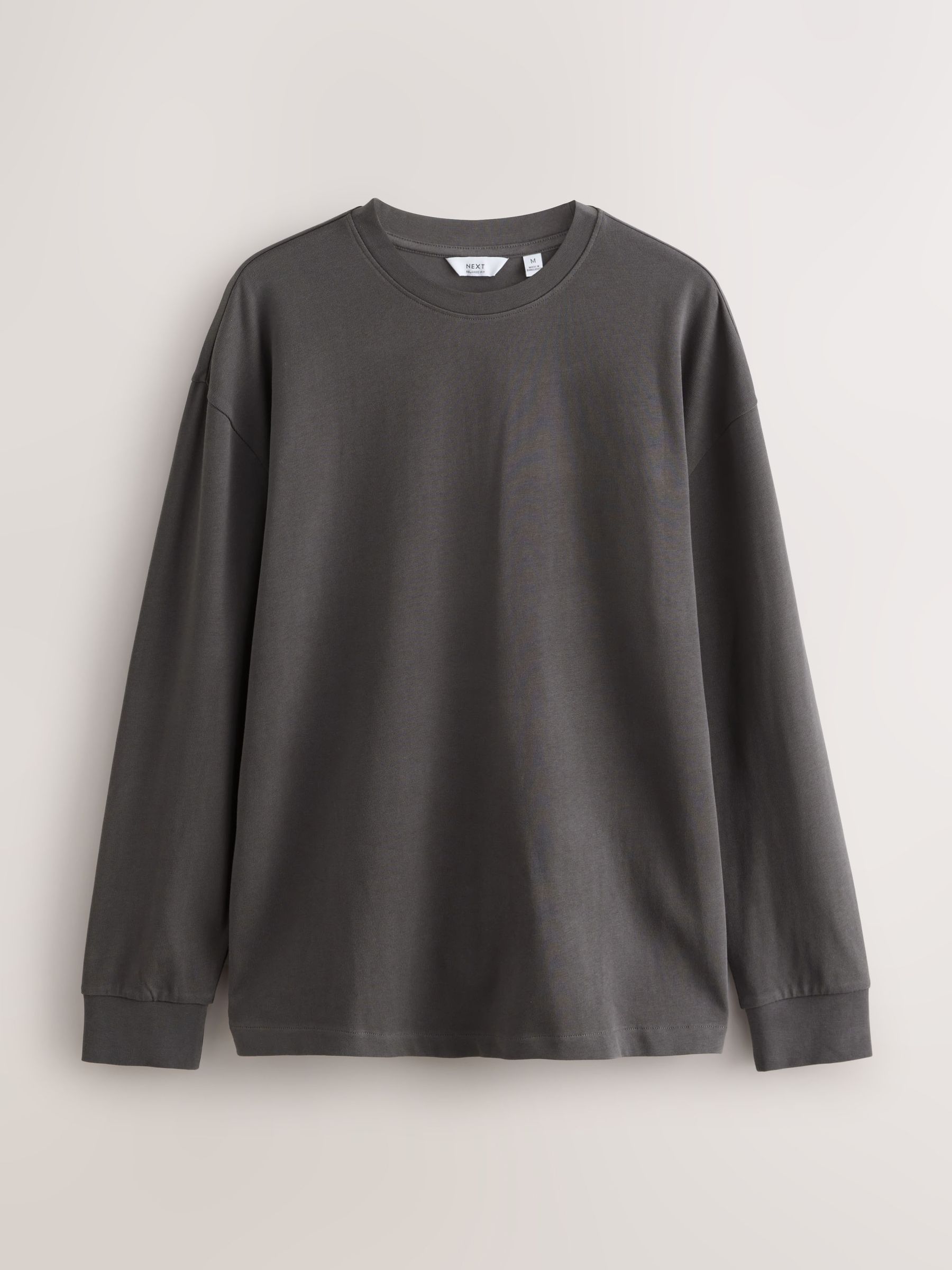 Leigrijs / Naturel gemêleerd / Khaki groen - Set van 3 ruimvallende, zwaargewicht 100% katoenen T-Shirts met lange mouwen