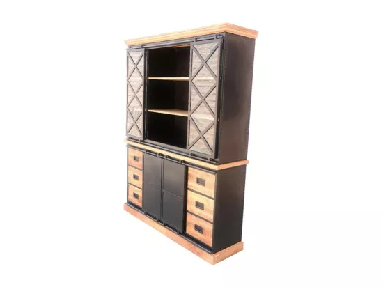 Vaisselier grand modèle Bakou portes coulissantes manguier et métal