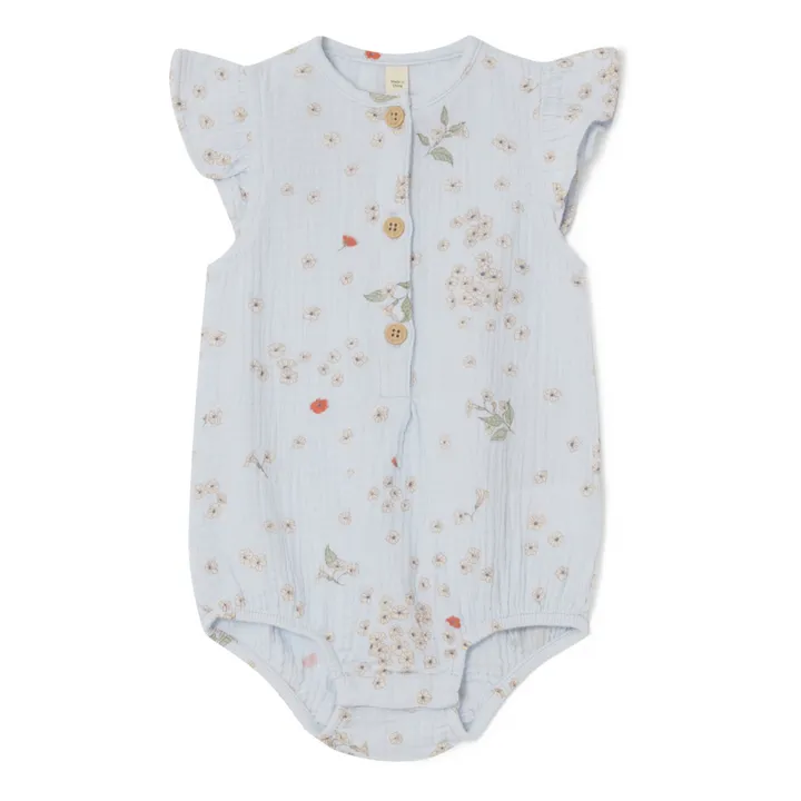 garbo&friends Barboteuse Fleurie Mousseline de Coton | Bleu ciel