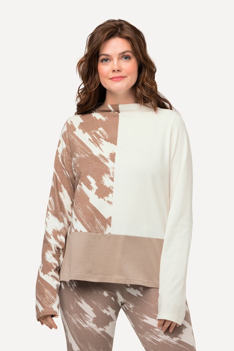Shirt, Colorblocking, Stehkragen, Langarm, Biobaumwolle
