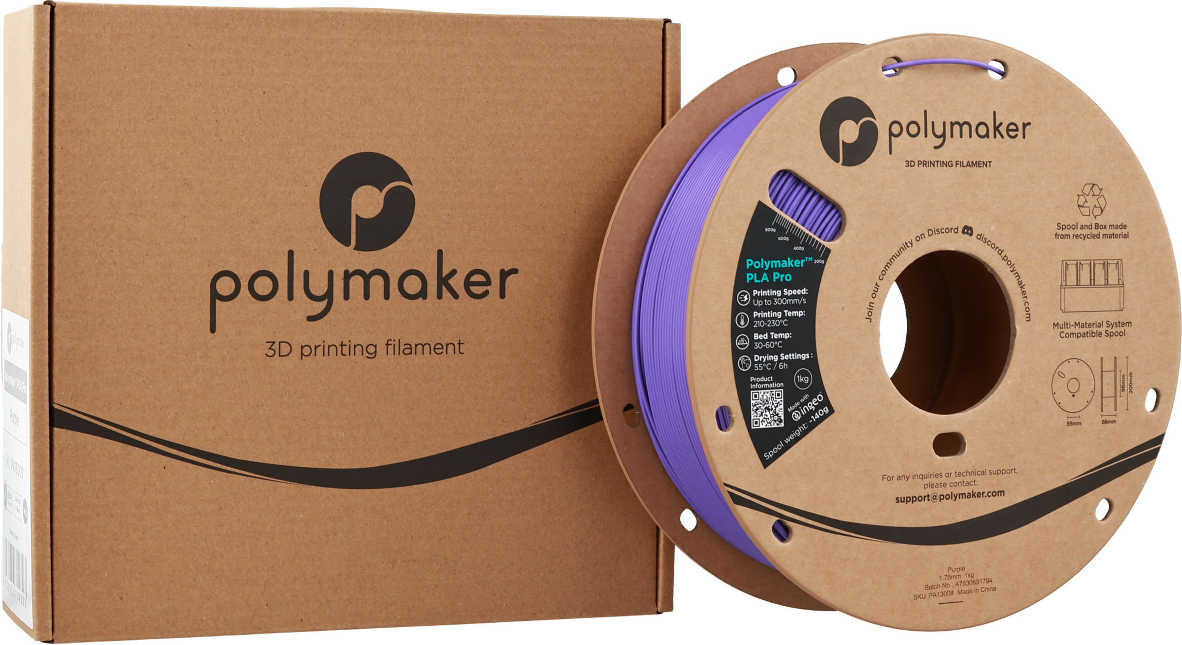 Polymaker  PLA Pro Purple, 1,75 mm / 1000 g    Neue, verbesserte Formulierung: Hochleistungs-High Speed-PLA in Purple