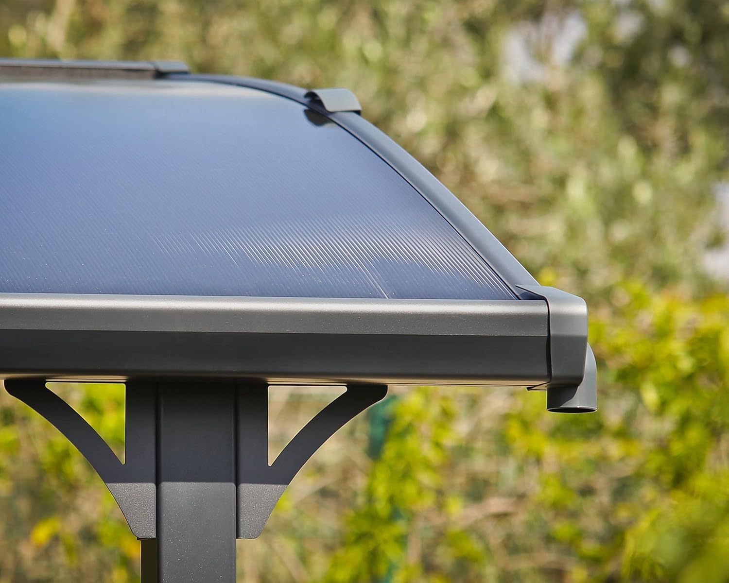 Palram Arcadia 4300 Carport Aluminium & Verzinkter Stahl 4,3x3,5m, Überdachung, Autogarage, Autounterstand, Einfache Montage, Carport Bausatz, 10 Jahre Garantie, Anthrazit Inkl. Regenrinne
