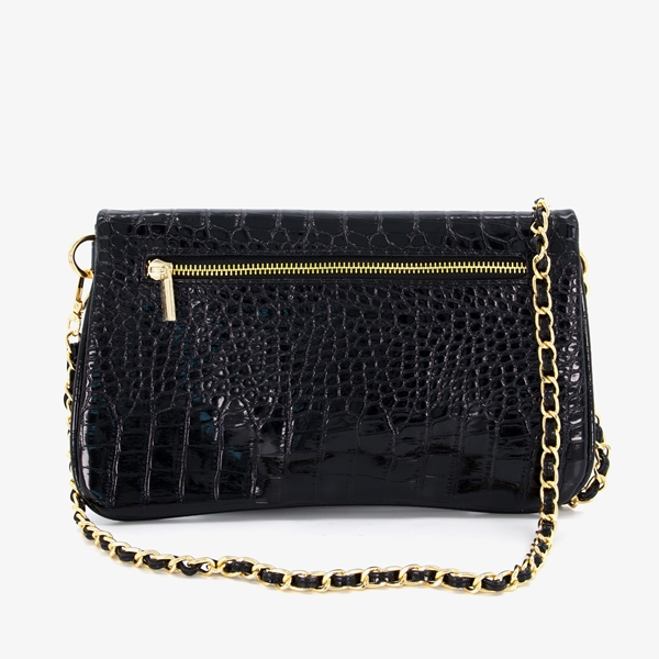 Zwarte lak dames tas met crocoprint