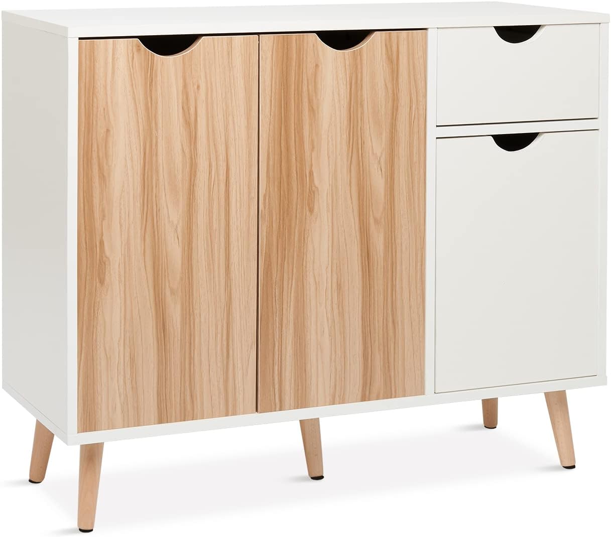 Mondeer Sideboards, Kommode mit schubladen,Kommoden mit Türen,Küchenschränke, für Wohnzimmer, Schlafzimmer, Flure und Küchen, Weiß und Natur