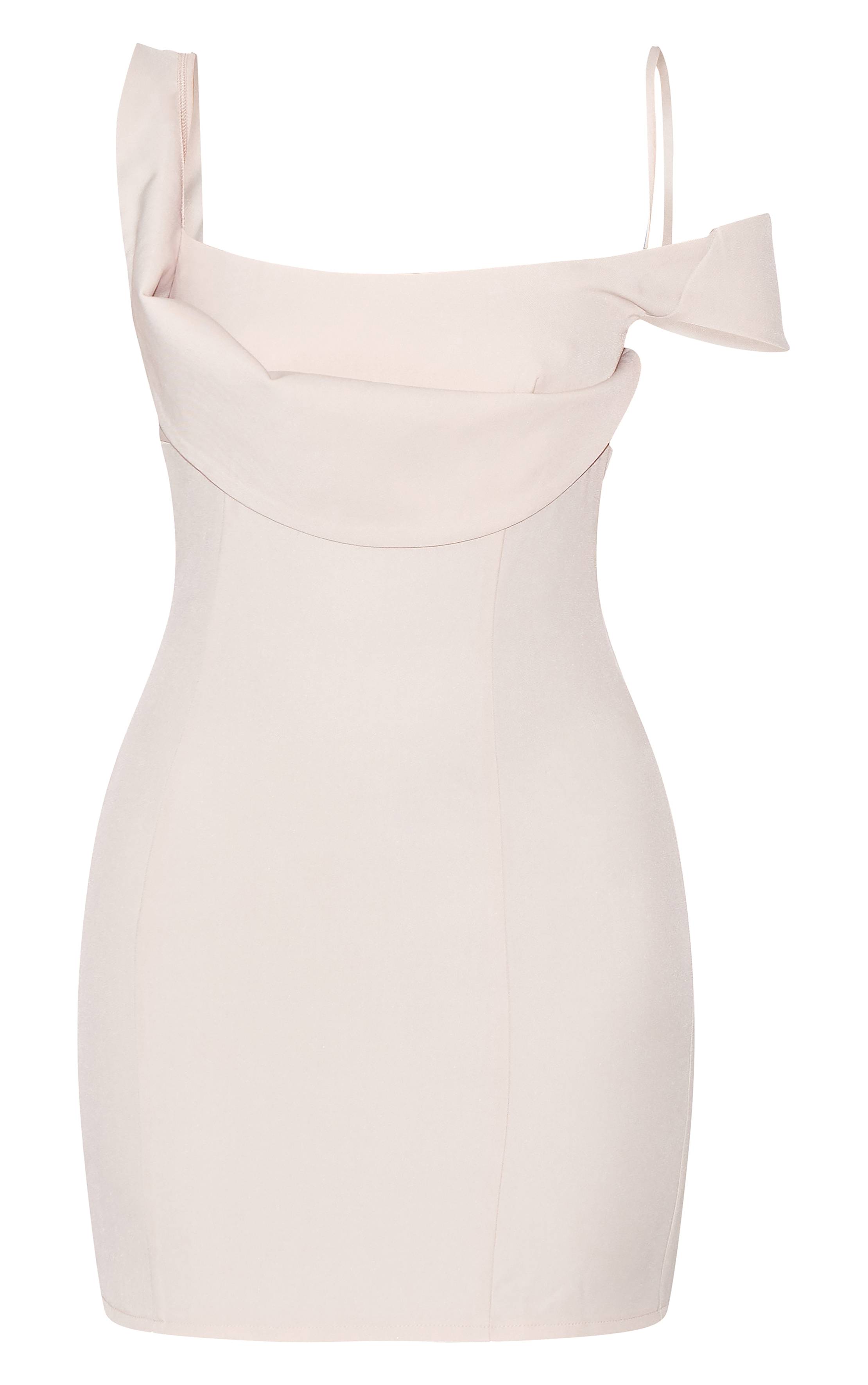 Crème Robe Mini Drapée En Tissu Tissé