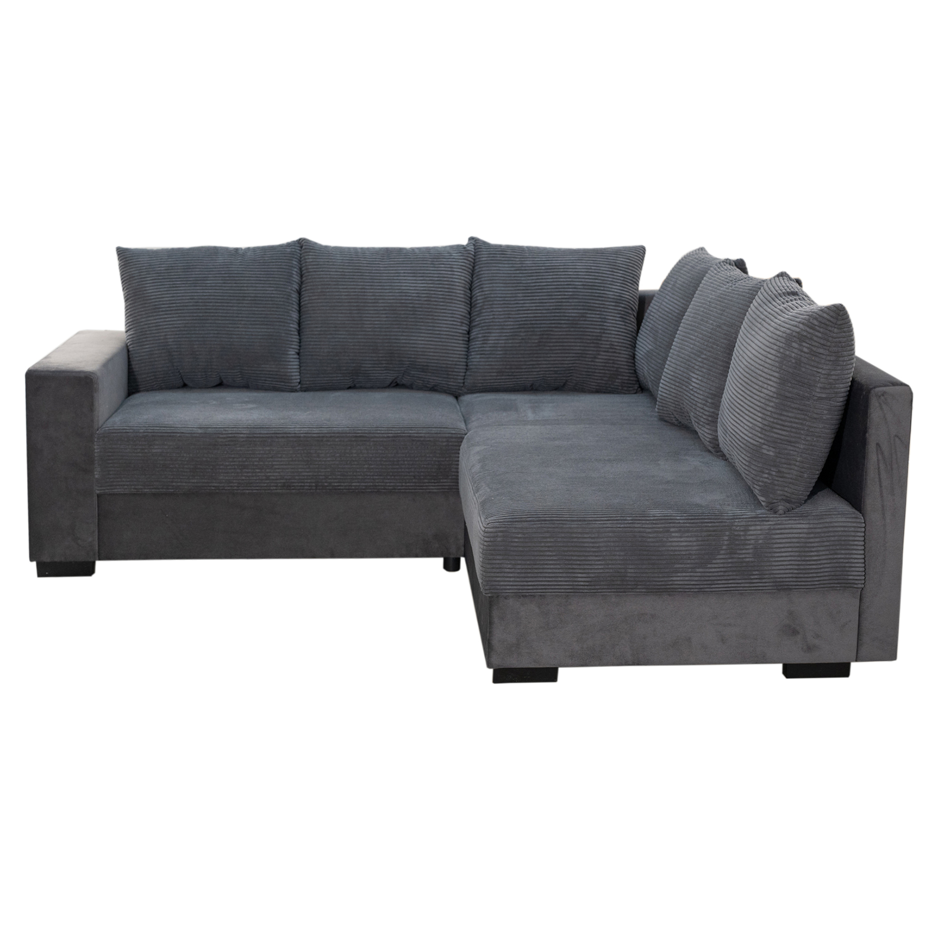 Ecksofa - grau - Cord - Ottomane rechts