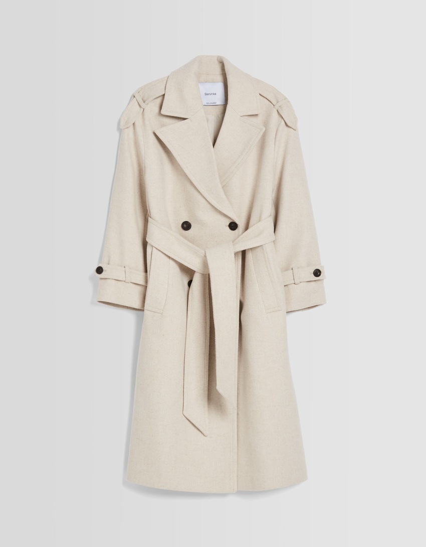 Trench coat em mistura de lã